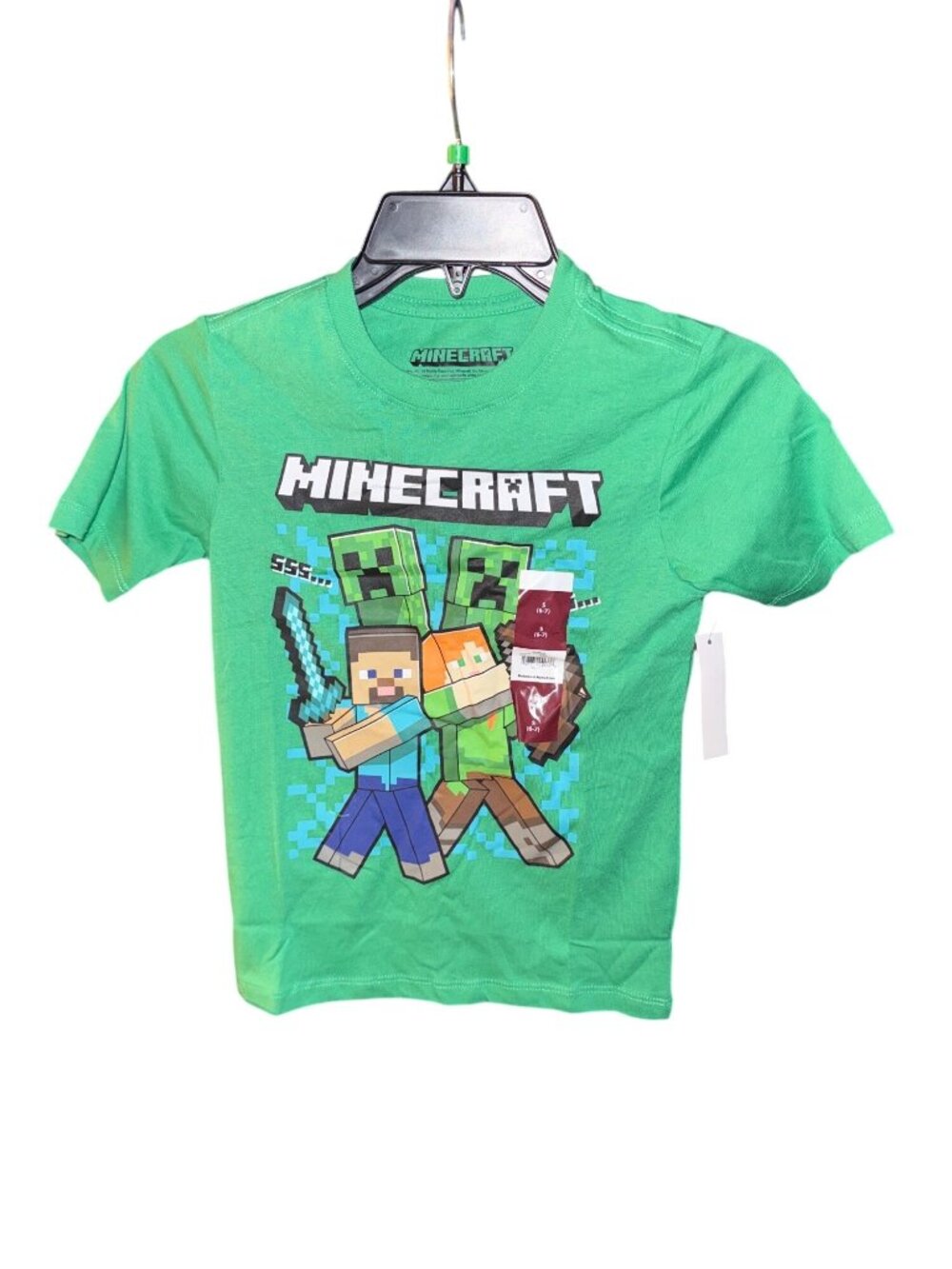 Minecraft Green Creeper Kids T-Shirt Small 6-7 By Mad Engine Cotton-Poly Blend